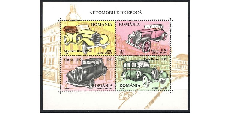 ROMANIA 1996 - AUTOMOBILE DE EPOCA - BLOC NESTAMPILAT - MNH / auto200